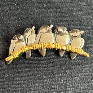 Mark Shields Vintage 5 Little Chicks Pewter Chickadees Brooch Pin